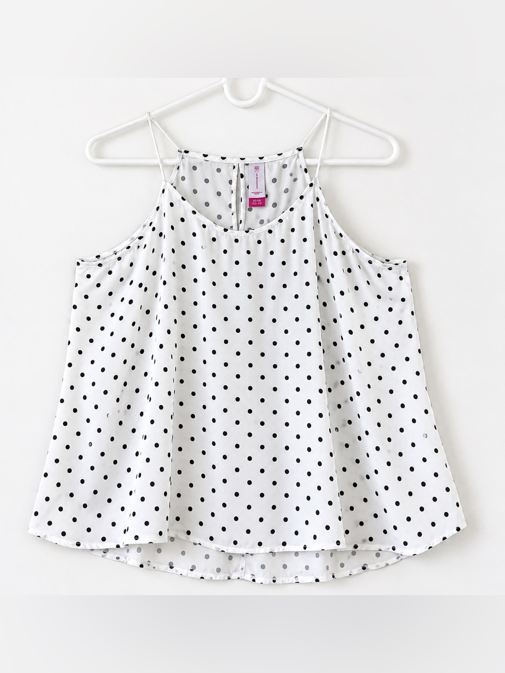 No Boundaries XL 15/17 White Black Polka Dot Sleeveless Rayon Top